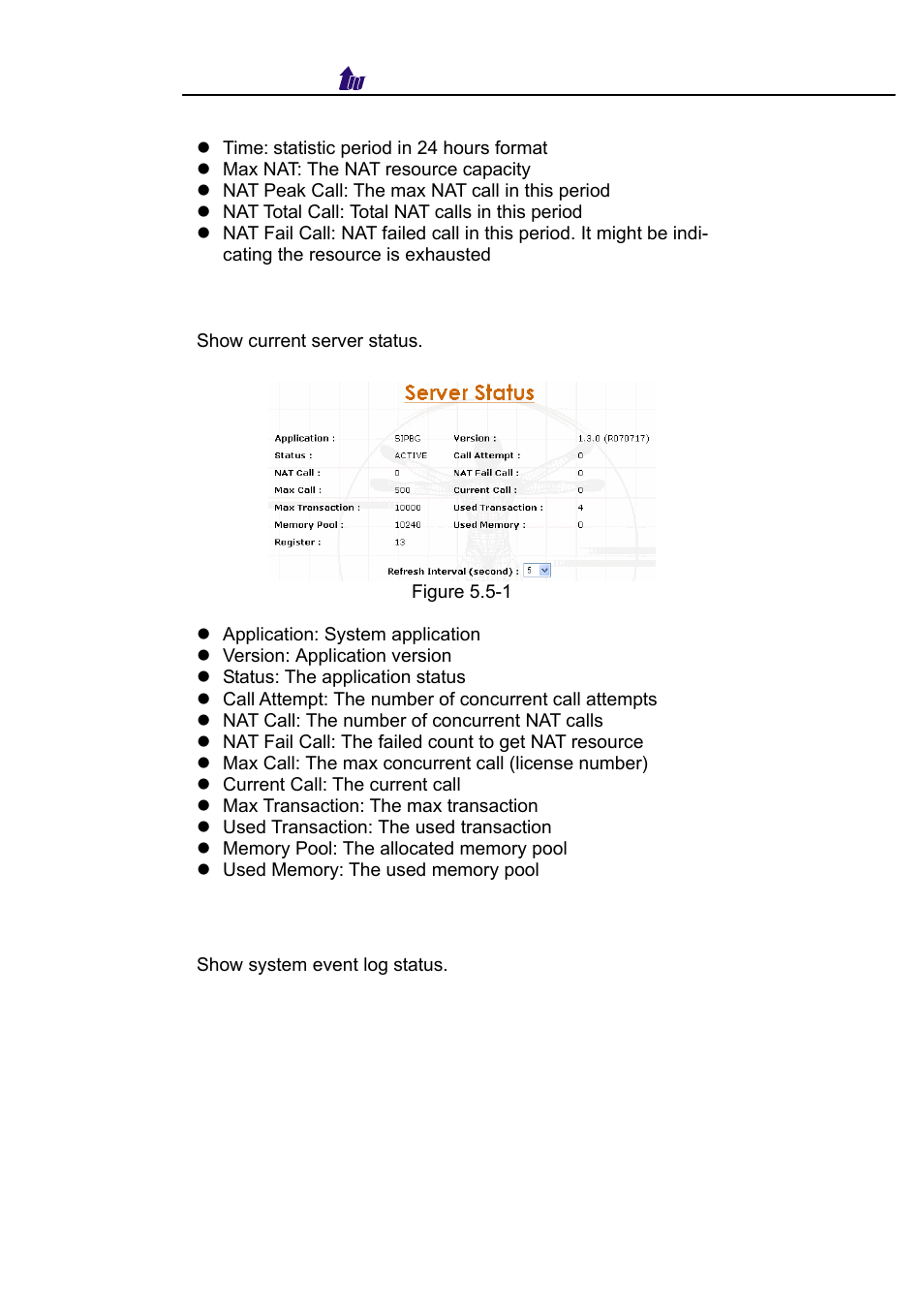 Server status, Event log | Welltech WellBG 5800 V.1.3 User Manual | Page 33 / 50