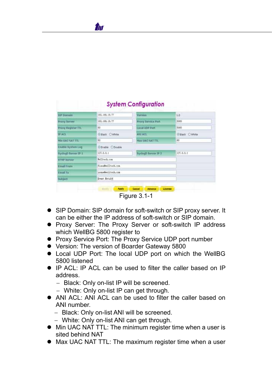 Chapter 3 configuration reference, System configuration | Welltech WellBG 5800 V.1.0 User Manual | Page 13 / 46