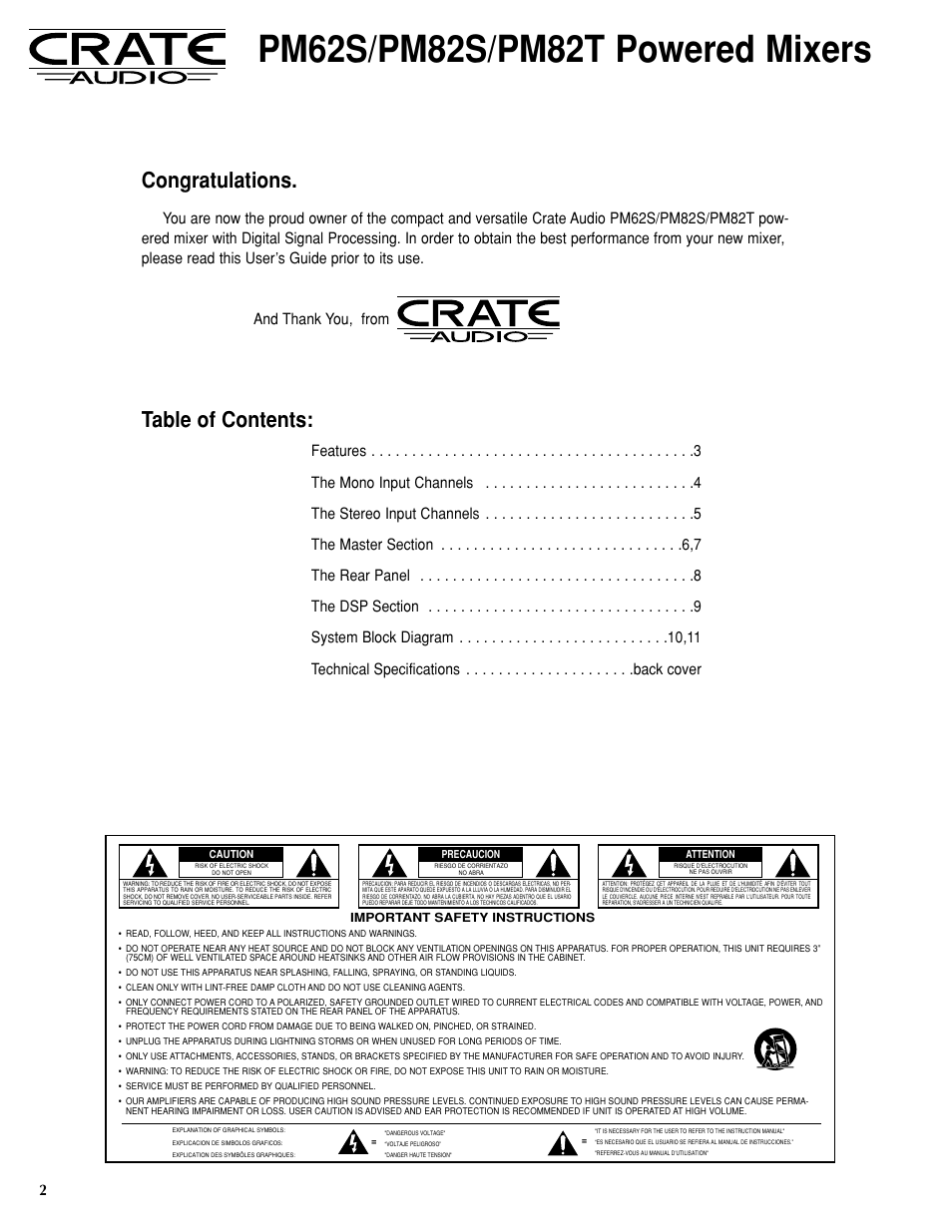Crate Amplifiers PM82S User Manual | Page 2 / 12