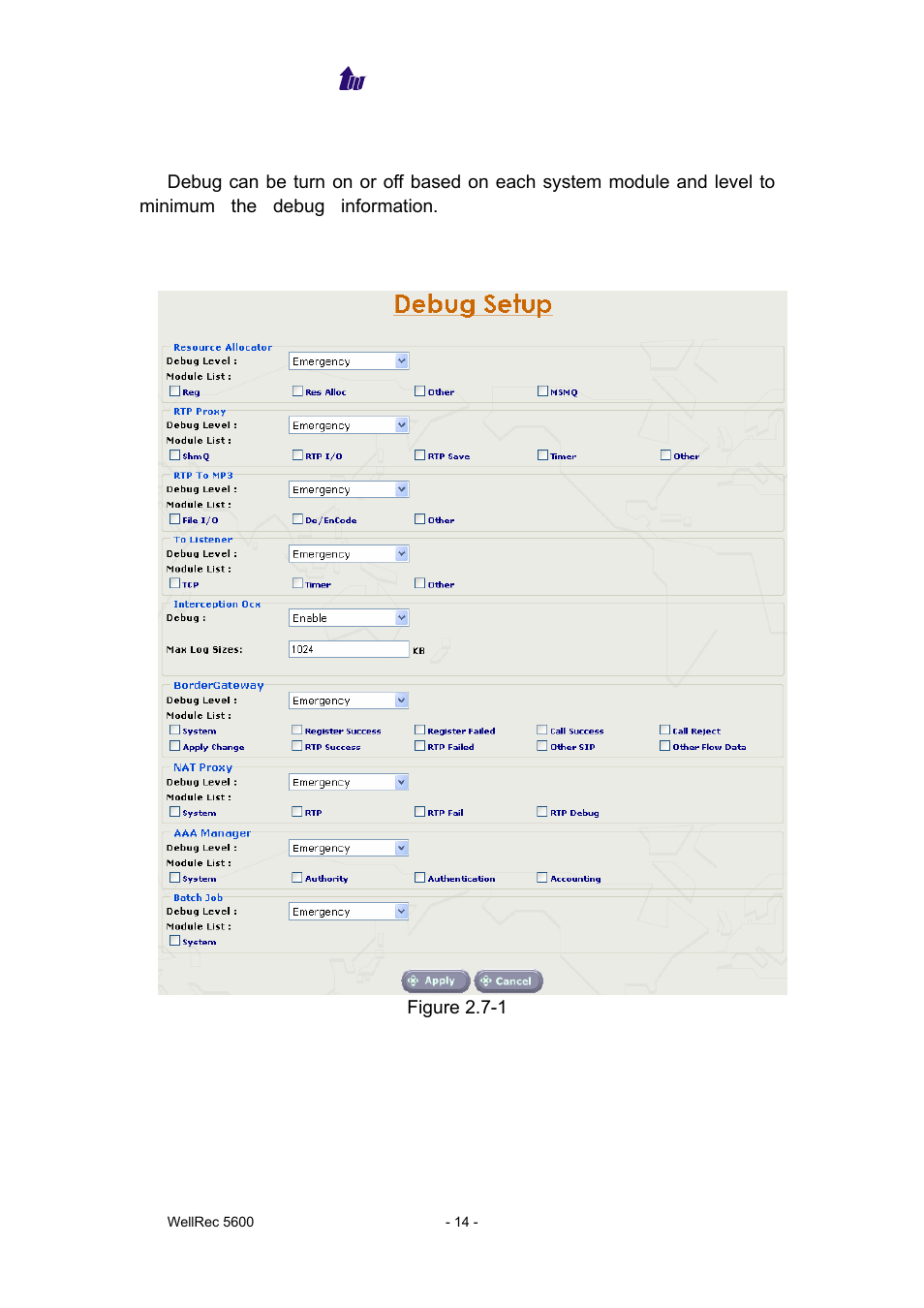 Debug | Welltech WellRec 5600 V.1.5 User Manual | Page 14 / 42