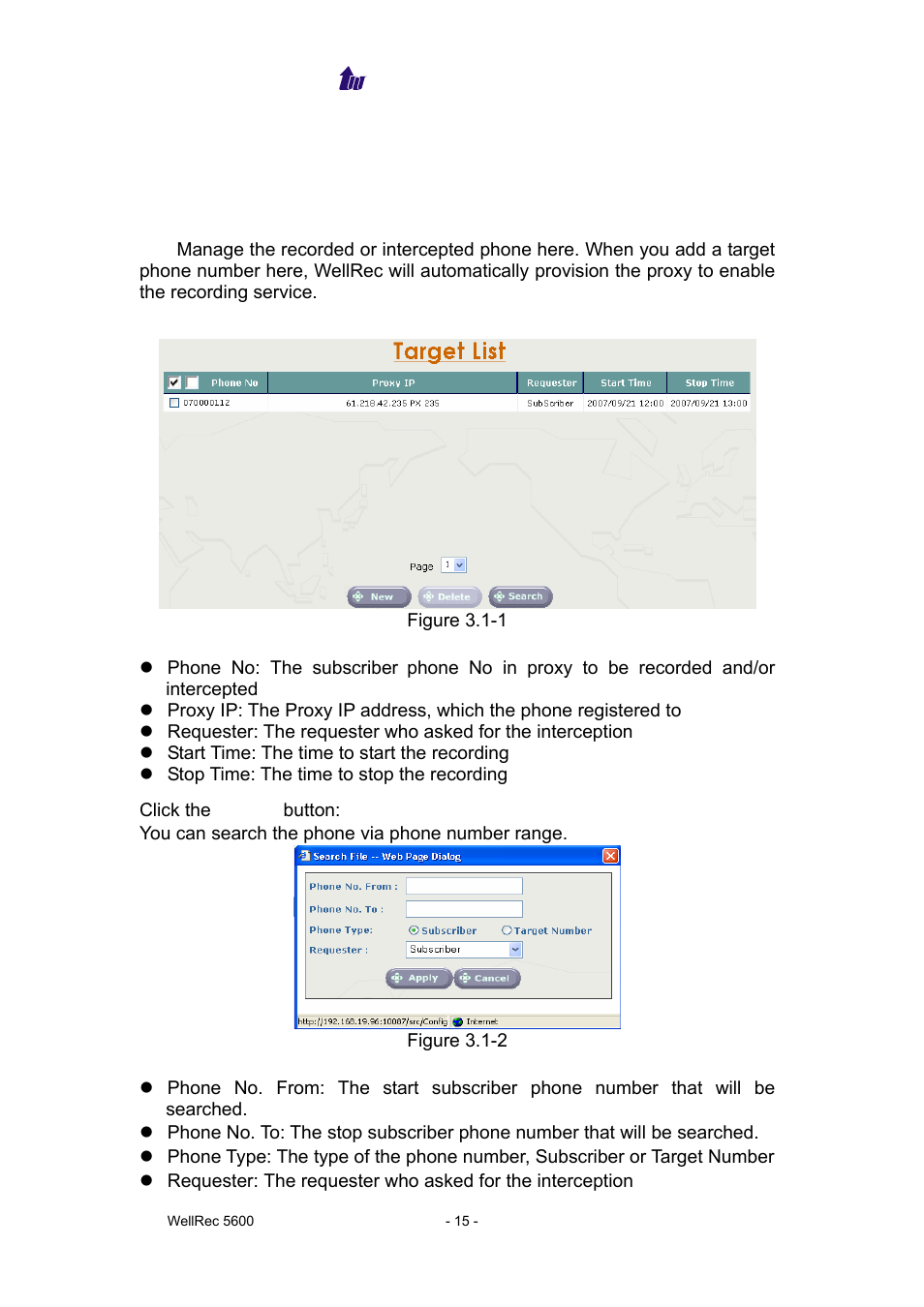 Chapter 3 system service, Target list | Welltech WellRec 5600 V.1.5 User Manual | Page 15 / 42
