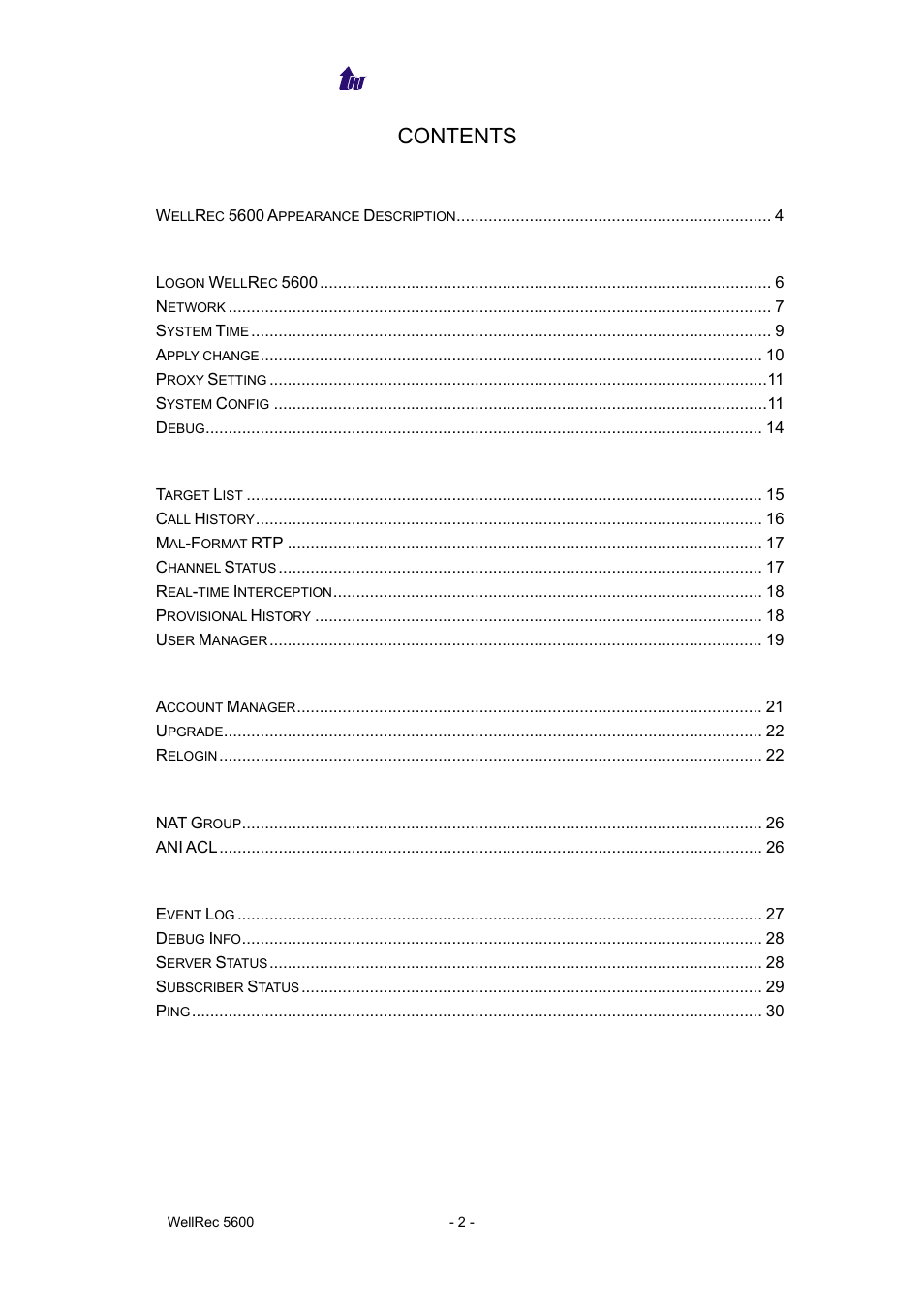 Welltech WellRec 5600 V.1.5 User Manual | Page 2 / 42