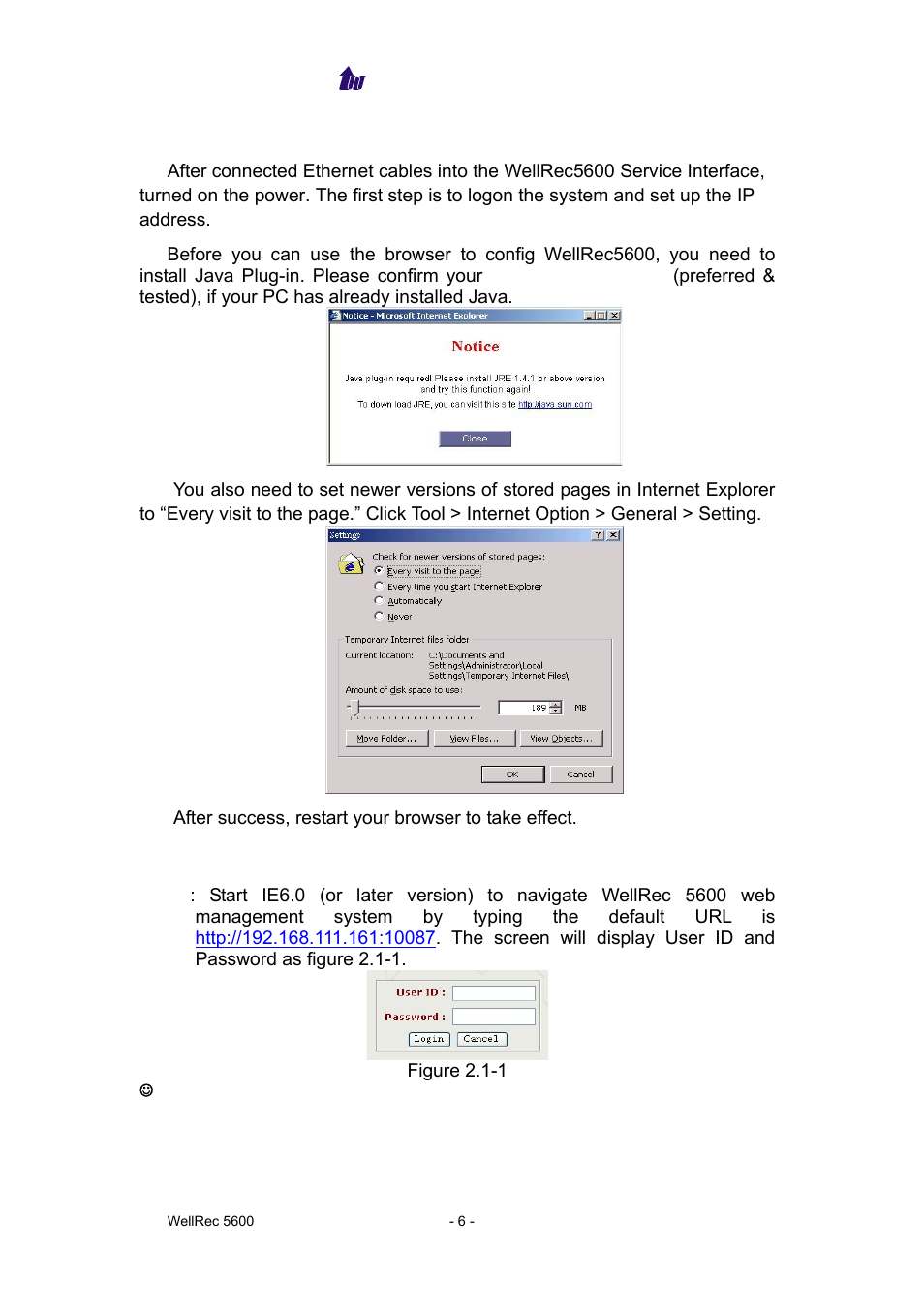 Logon wellrec 5600 | Welltech WellRec 5600 V.1.5 User Manual | Page 6 / 42