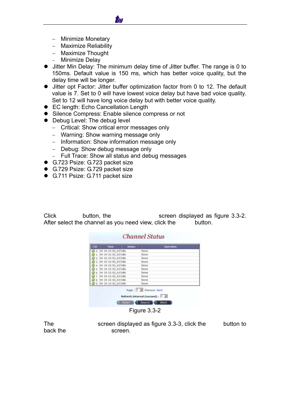 1 channel status | Welltech IP Centrex 6850 V.1.5 User Manual | Page 17 / 83