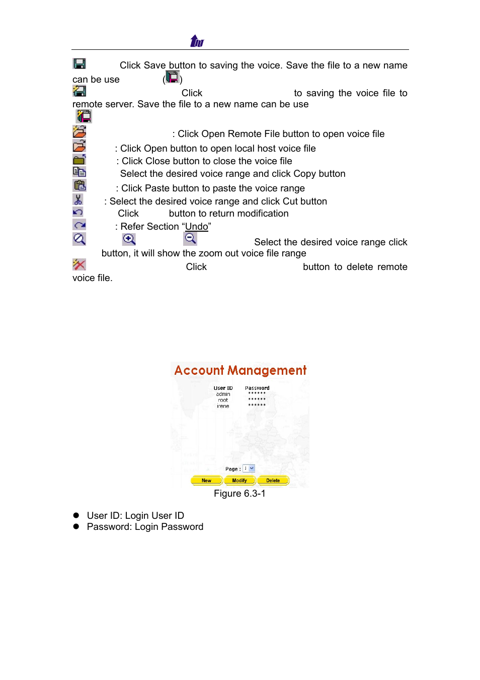 3 account management, 4 file manager | Welltech IP Centrex 6850 V.1.5 User Manual | Page 37 / 83