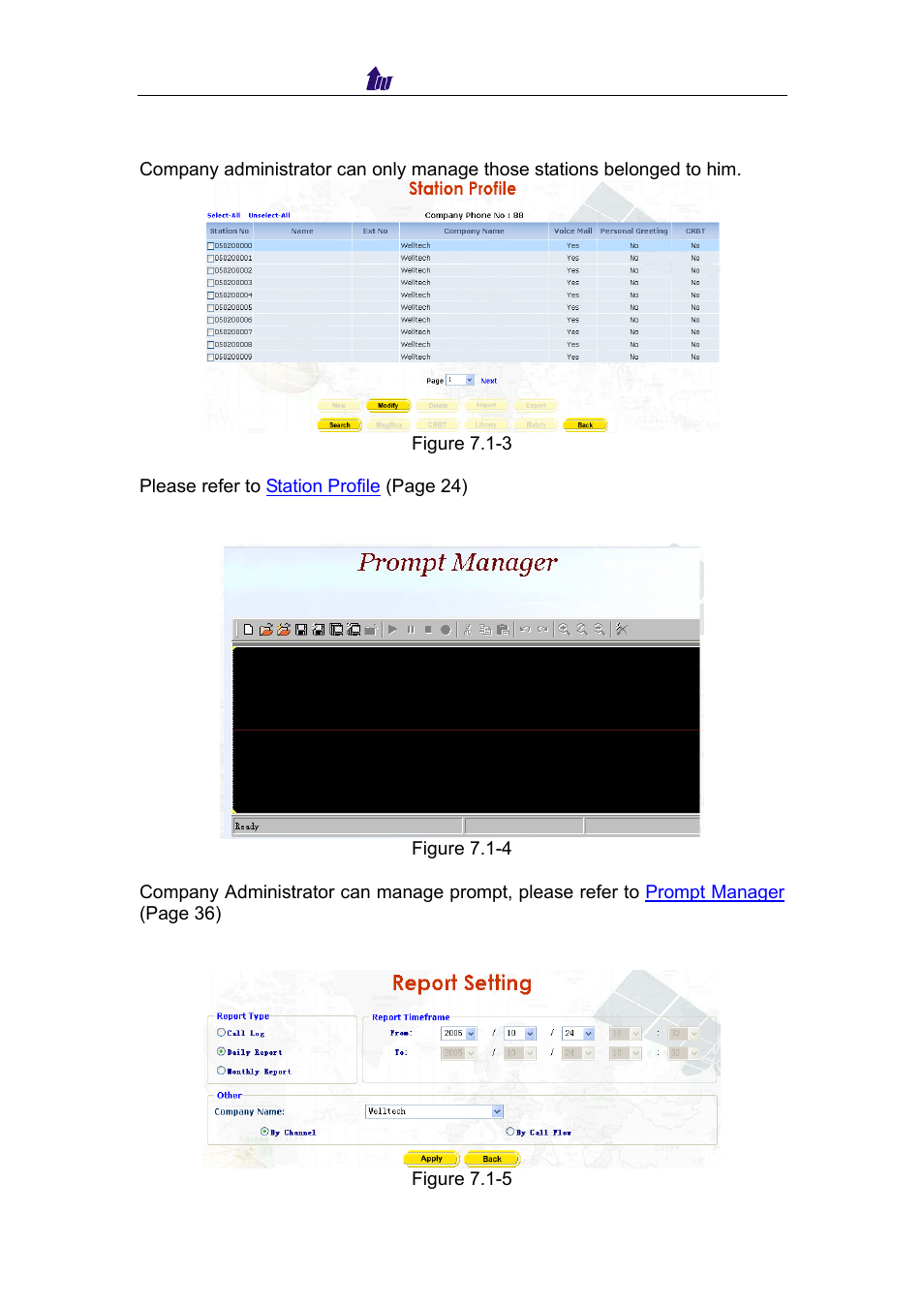 Station, Prompt, Report | Welltech IP Centrex 6850 V.1.5 User Manual | Page 41 / 83