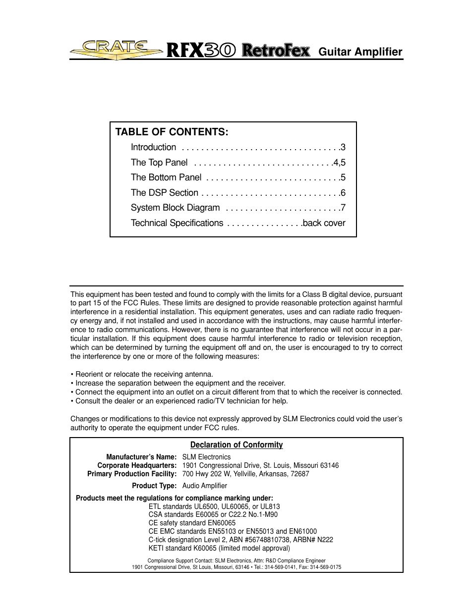 Crate Amplifiers RFX30 User Manual | Page 2 / 8