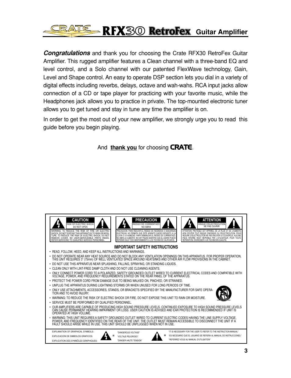 Ccr ra at te e, Guitar amplifier | Crate Amplifiers RFX30 User Manual | Page 3 / 8