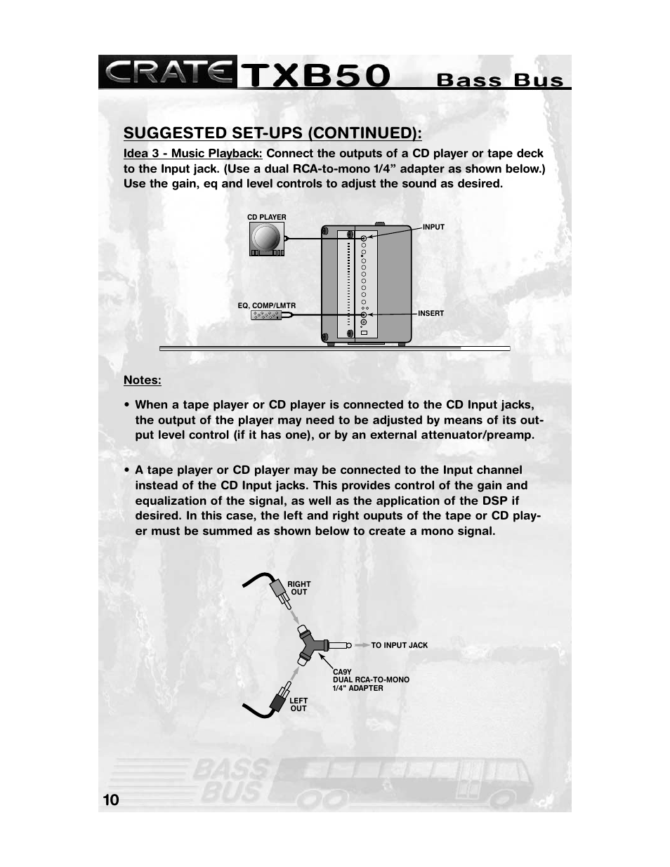 10 suggested set-ups (continued) | Crate Amplifiers TXB50 User Manual | Page 10 / 12