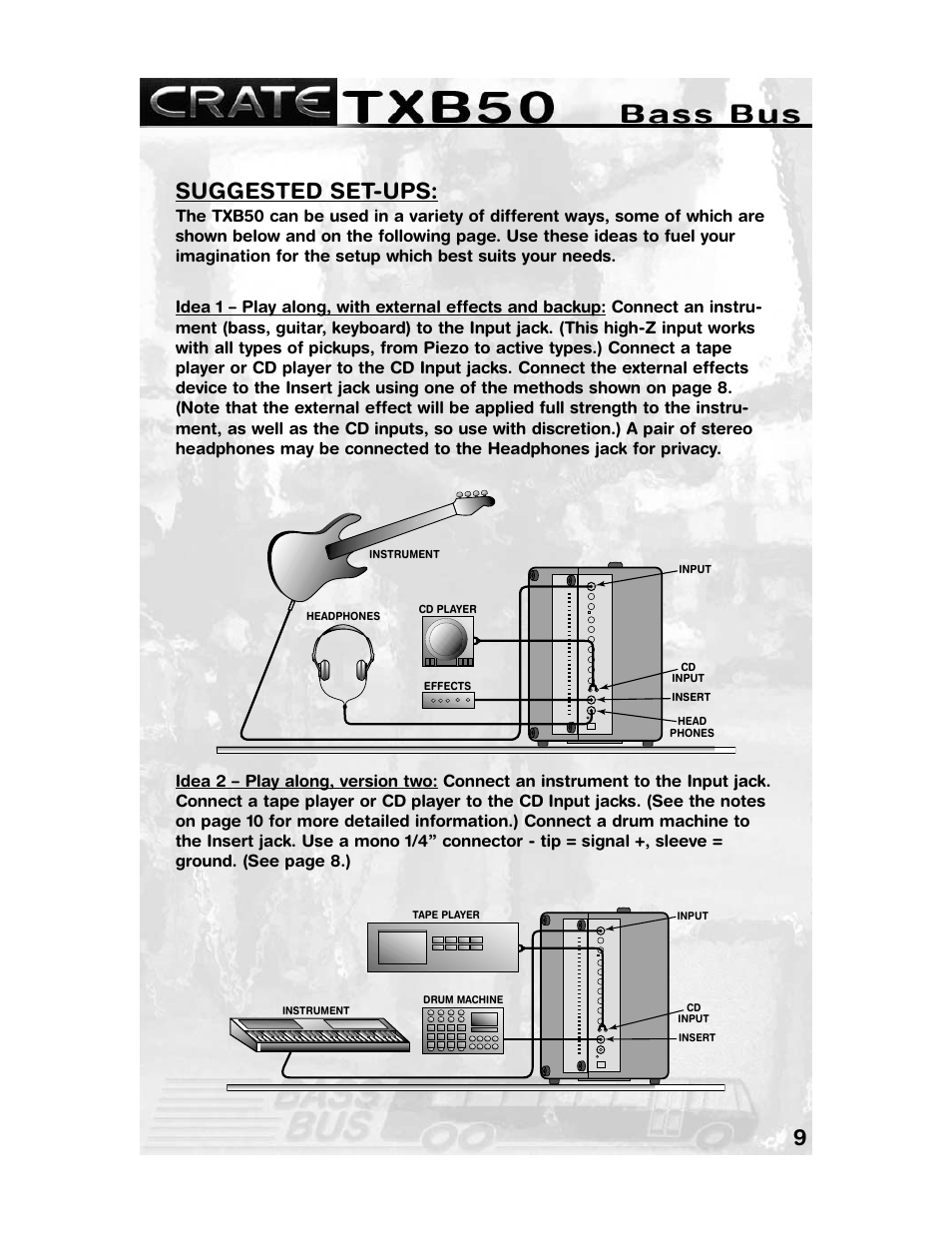 9suggested set-ups | Crate Amplifiers TXB50 User Manual | Page 9 / 12