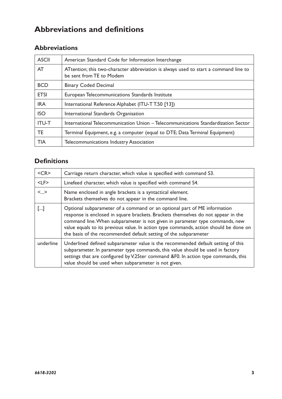Abbreviations and definitions, Abbreviations, Definitions | Westermo TDW-33 User Manual | Page 3 / 88