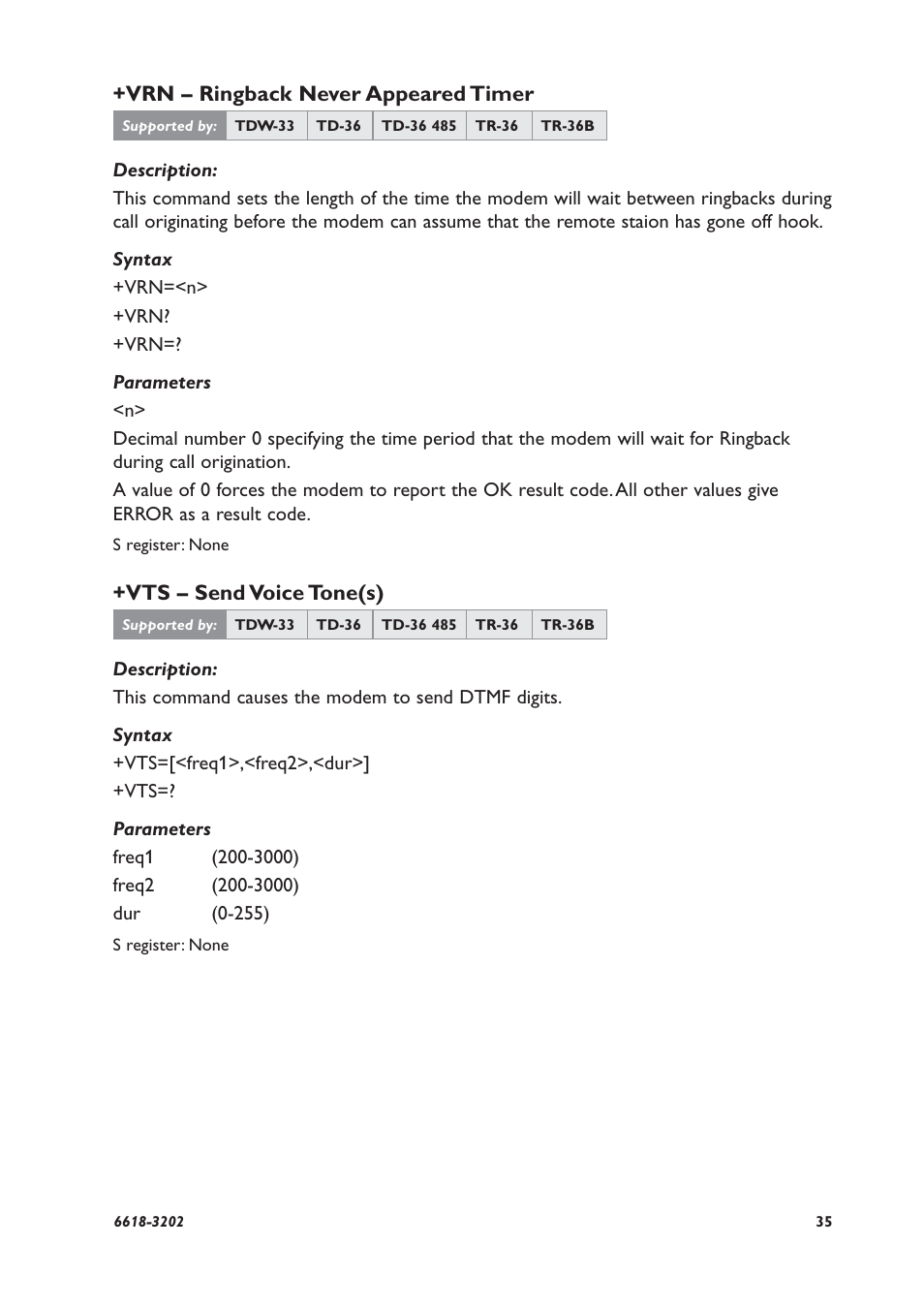 Vrn – ringback never appeared timer, Vts – send voice tone(s) | Westermo TDW-33 User Manual | Page 35 / 88