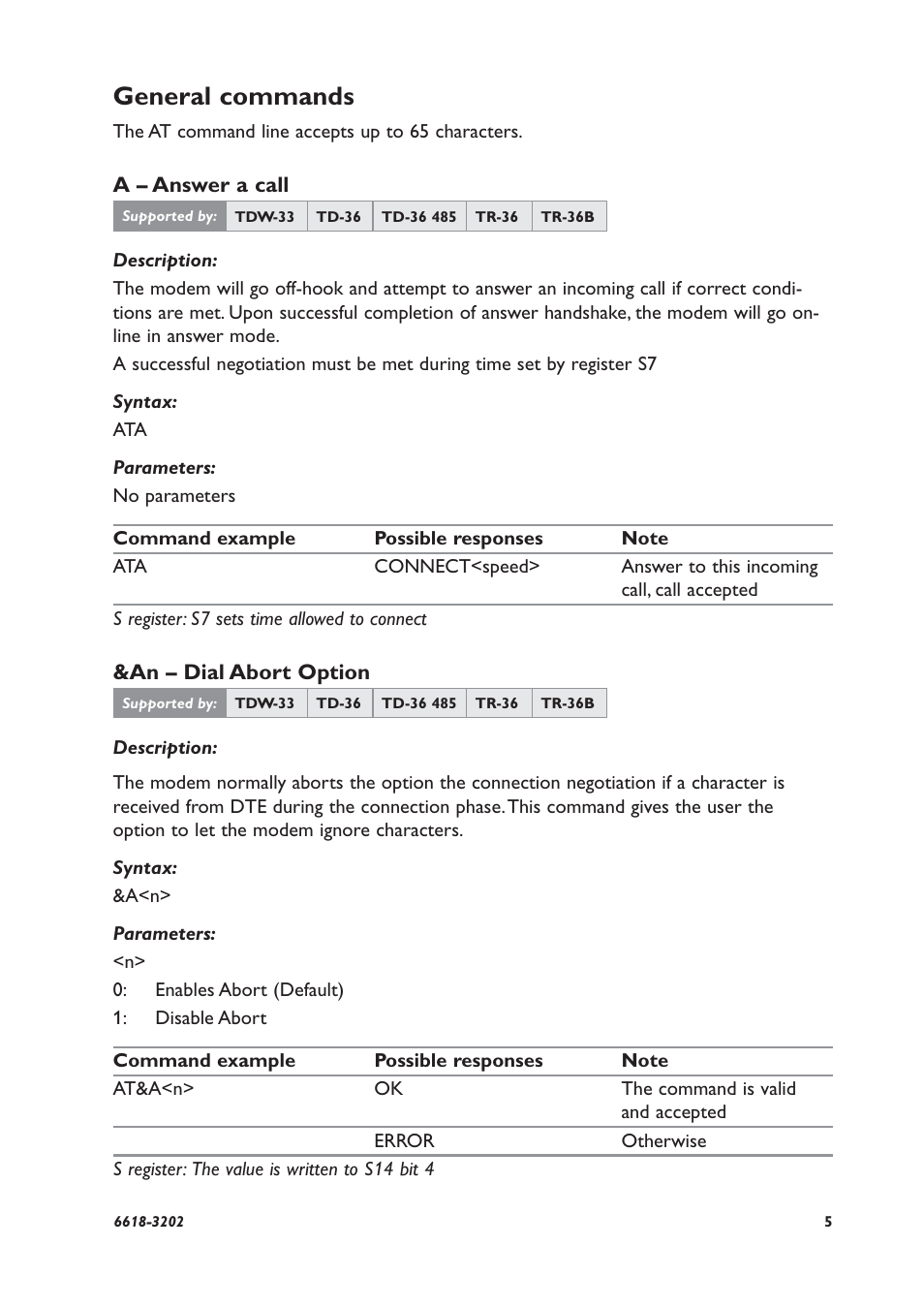 General commands | Westermo TDW-33 User Manual | Page 5 / 88