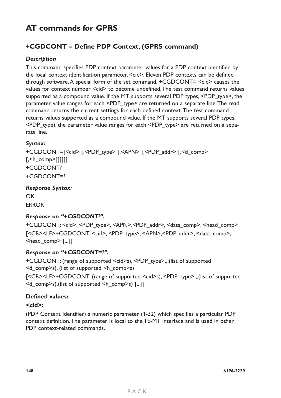 At commands for gprs | Westermo GD-01 User Manual | Page 148 / 206