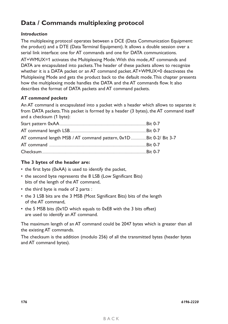 Data / commands multiplexering protocoll, Data / commands multiplexing protocol | Westermo GD-01 User Manual | Page 176 / 206
