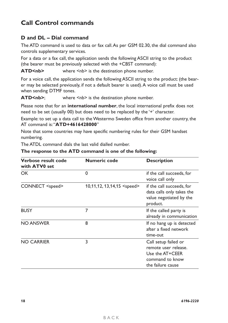 Call control commands | Westermo GD-01 User Manual | Page 18 / 206