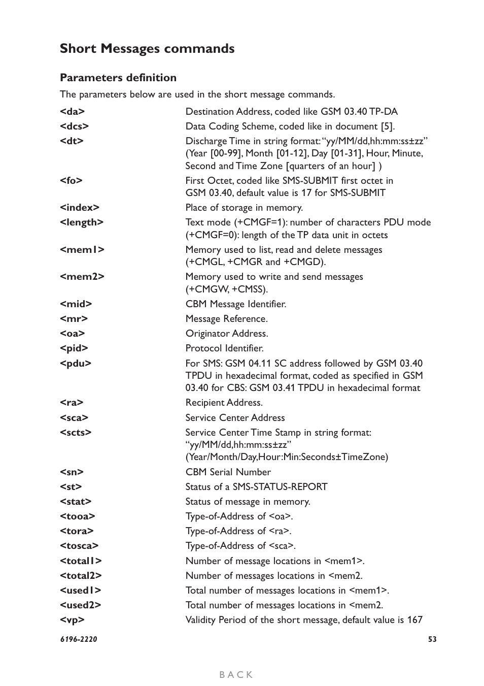 Short messages commands | Westermo GD-01 User Manual | Page 53 / 206