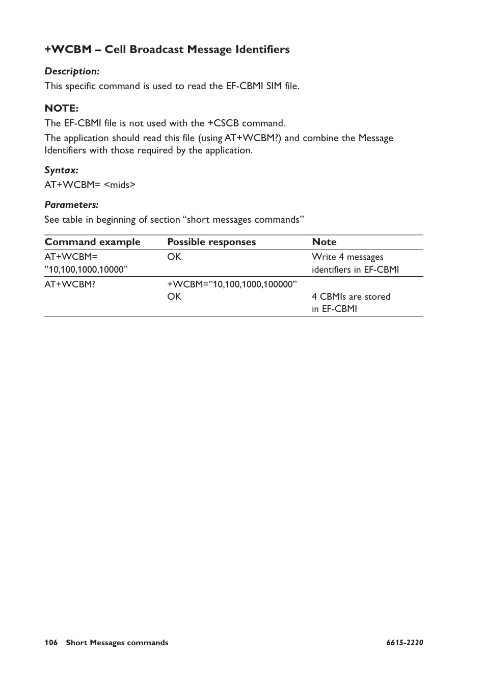 Wcbm – cell broadcast message identifiers | Westermo GDW-11 User Manual | Page 106 / 380