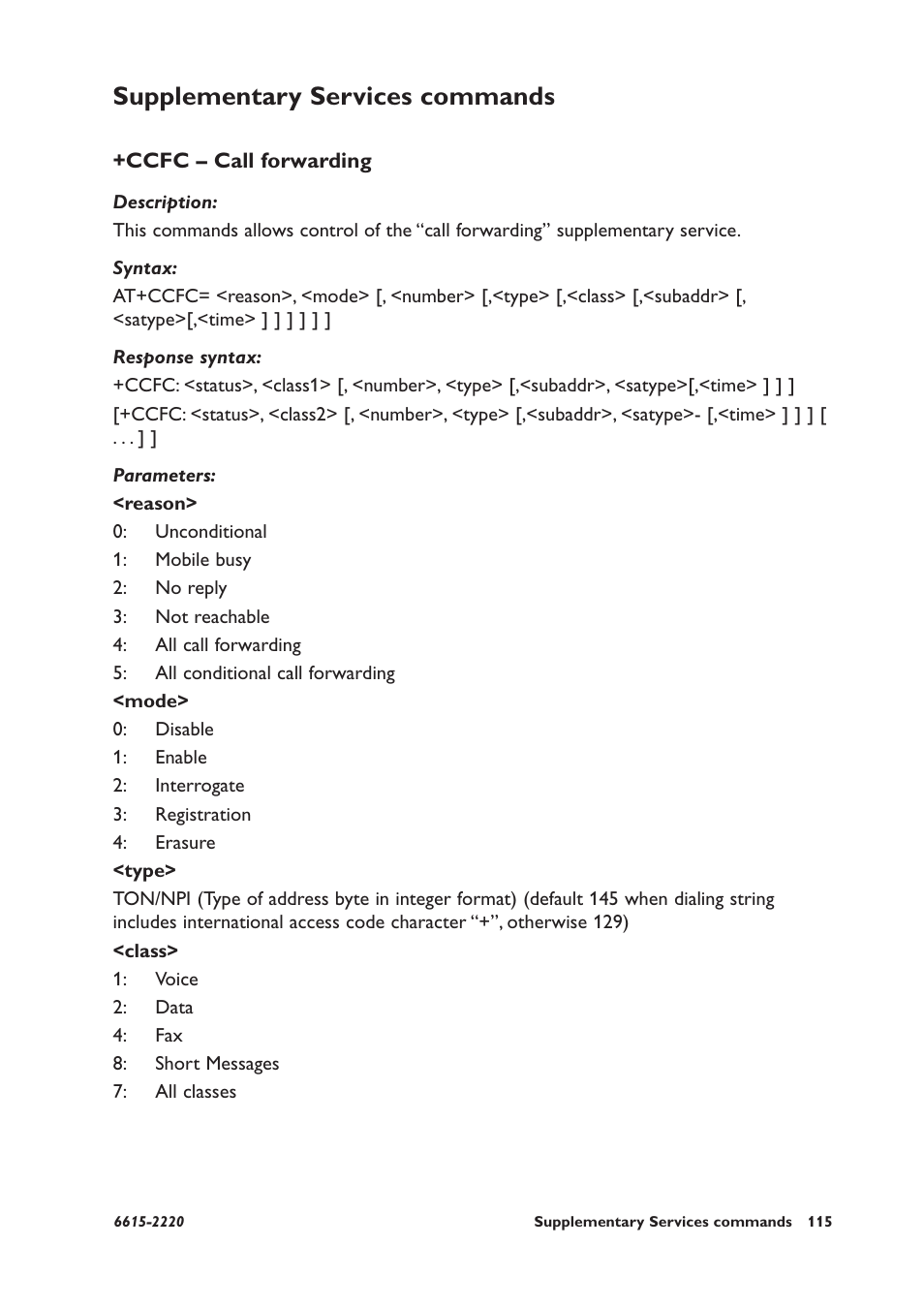 Supplementary services commands, Ccfc – call forwarding | Westermo GDW-11 User Manual | Page 115 / 380