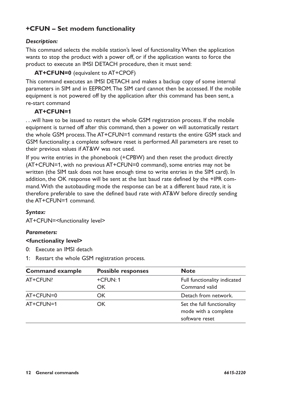 Cfun – set modem functionality | Westermo GDW-11 User Manual | Page 12 / 380