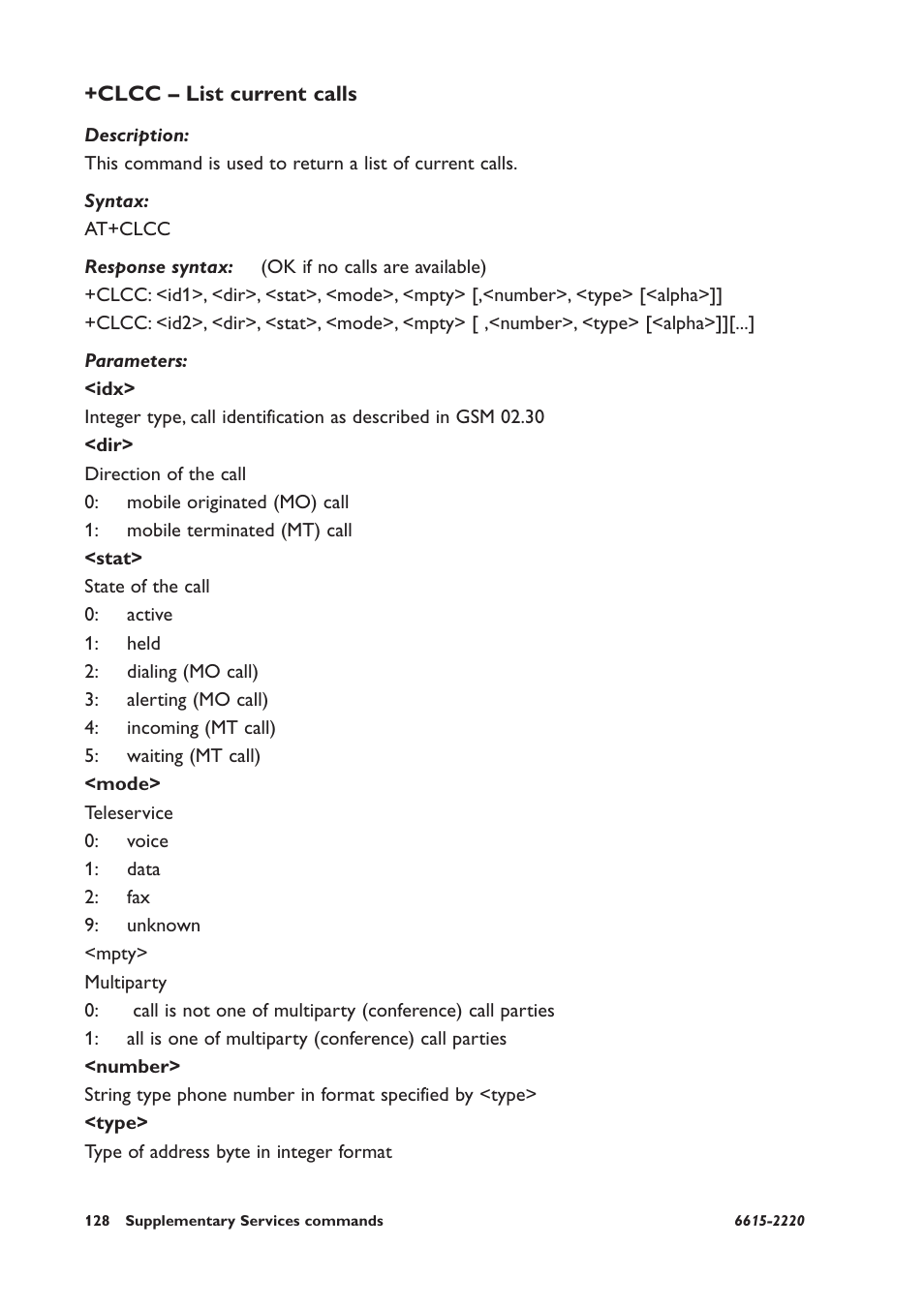 Clcc – list current calls | Westermo GDW-11 User Manual | Page 128 / 380