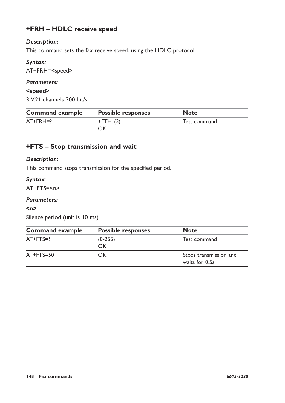 Frh – hdlc receive speed, Fts – stop transmission and wait | Westermo GDW-11 User Manual | Page 148 / 380