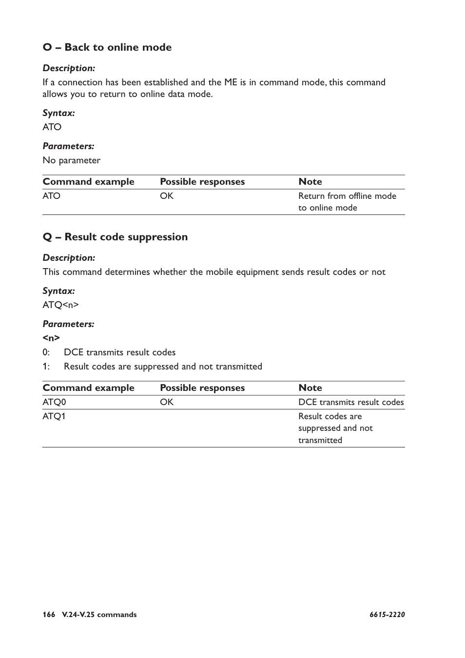 O – back to online mode, Q – result code suppression | Westermo GDW-11 User Manual | Page 166 / 380
