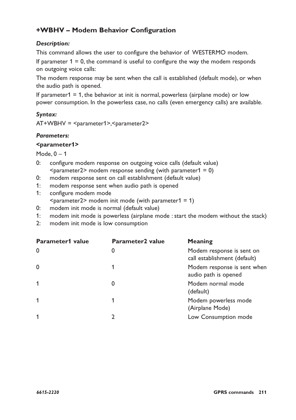 Wbhv – modem behavior configuration | Westermo GDW-11 User Manual | Page 211 / 380