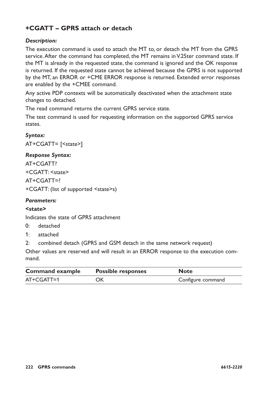 Cgatt – gprs attach or detach | Westermo GDW-11 User Manual | Page 222 / 380
