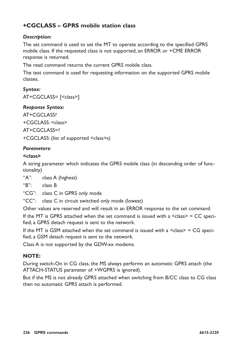 Cgclass – gprs mobile station class | Westermo GDW-11 User Manual | Page 226 / 380