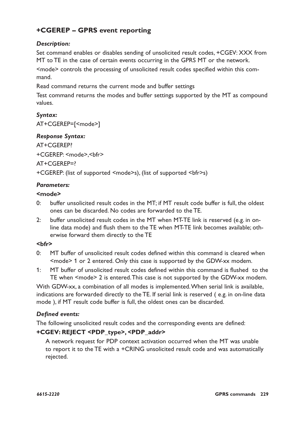 Cgerep – gprs event reporting | Westermo GDW-11 User Manual | Page 229 / 380