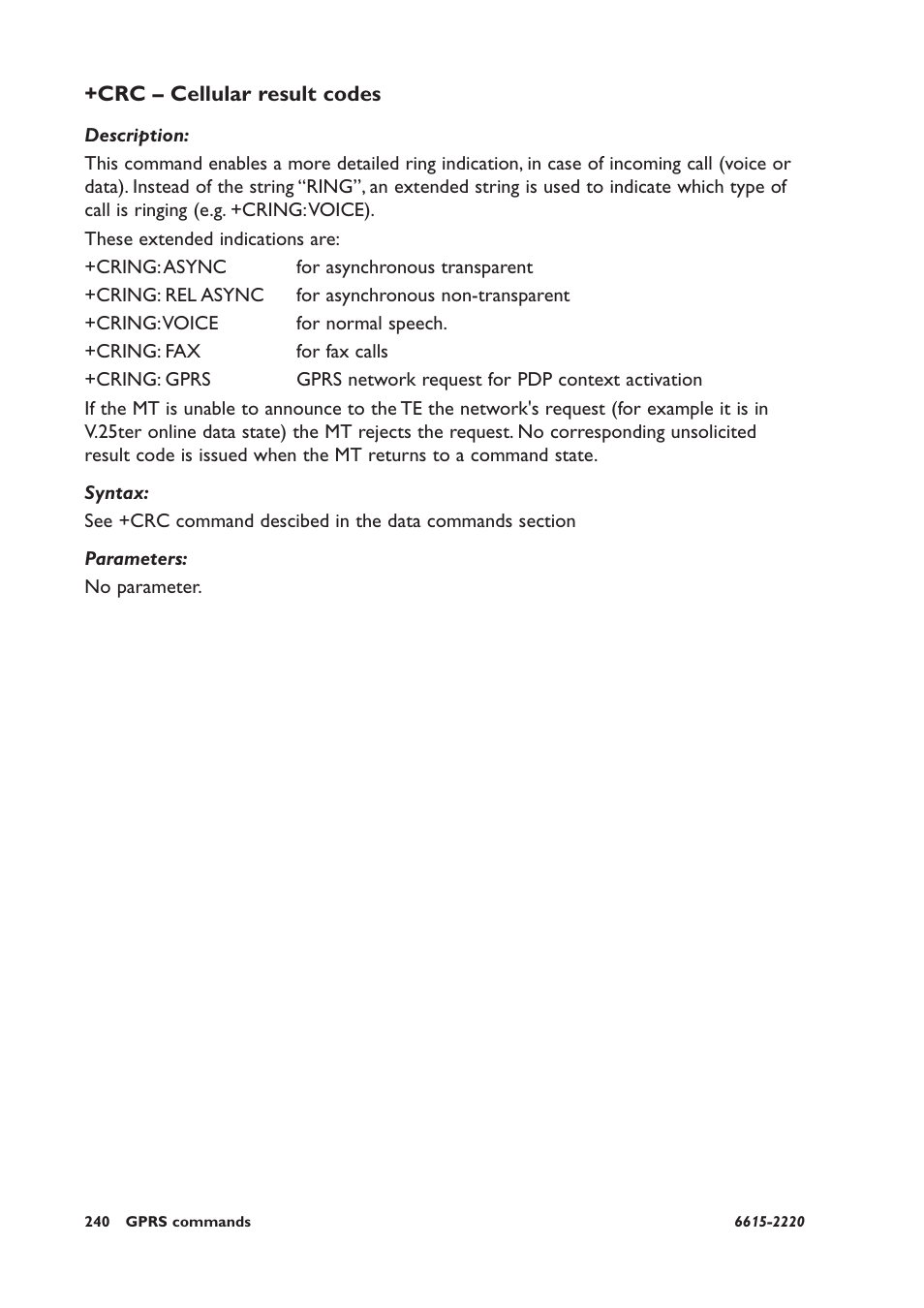 Crc – cellular result codes | Westermo GDW-11 User Manual | Page 240 / 380