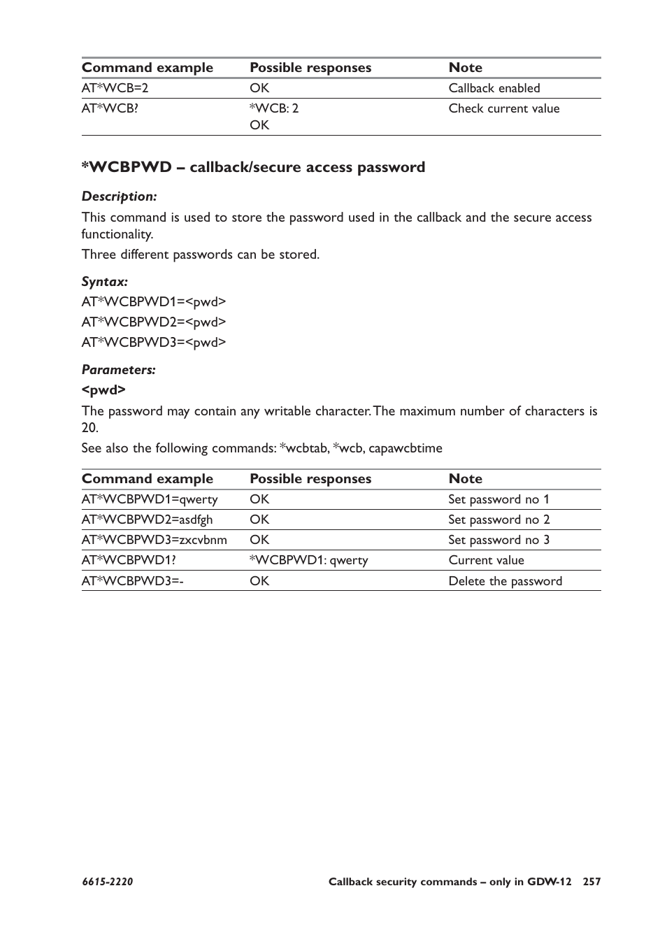 Wcbpwd – callback/secure access password | Westermo GDW-11 User Manual | Page 257 / 380