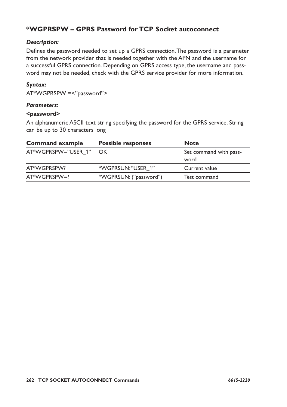 Wgprspw – gprs password for tcp socket autoconnect | Westermo GDW-11 User Manual | Page 262 / 380