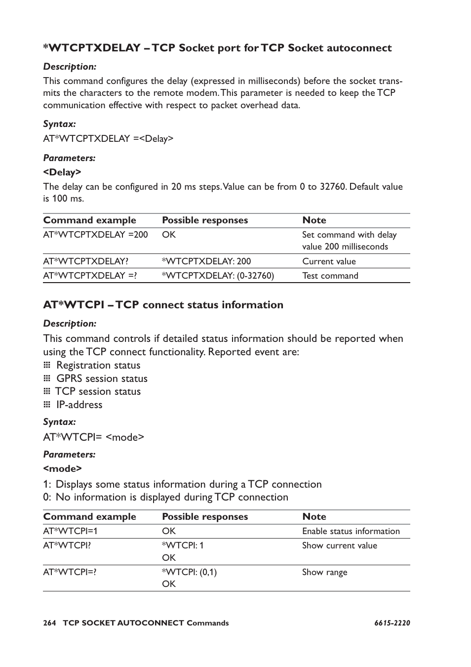 At*wtcpi – tcp connect status information | Westermo GDW-11 User Manual | Page 264 / 380