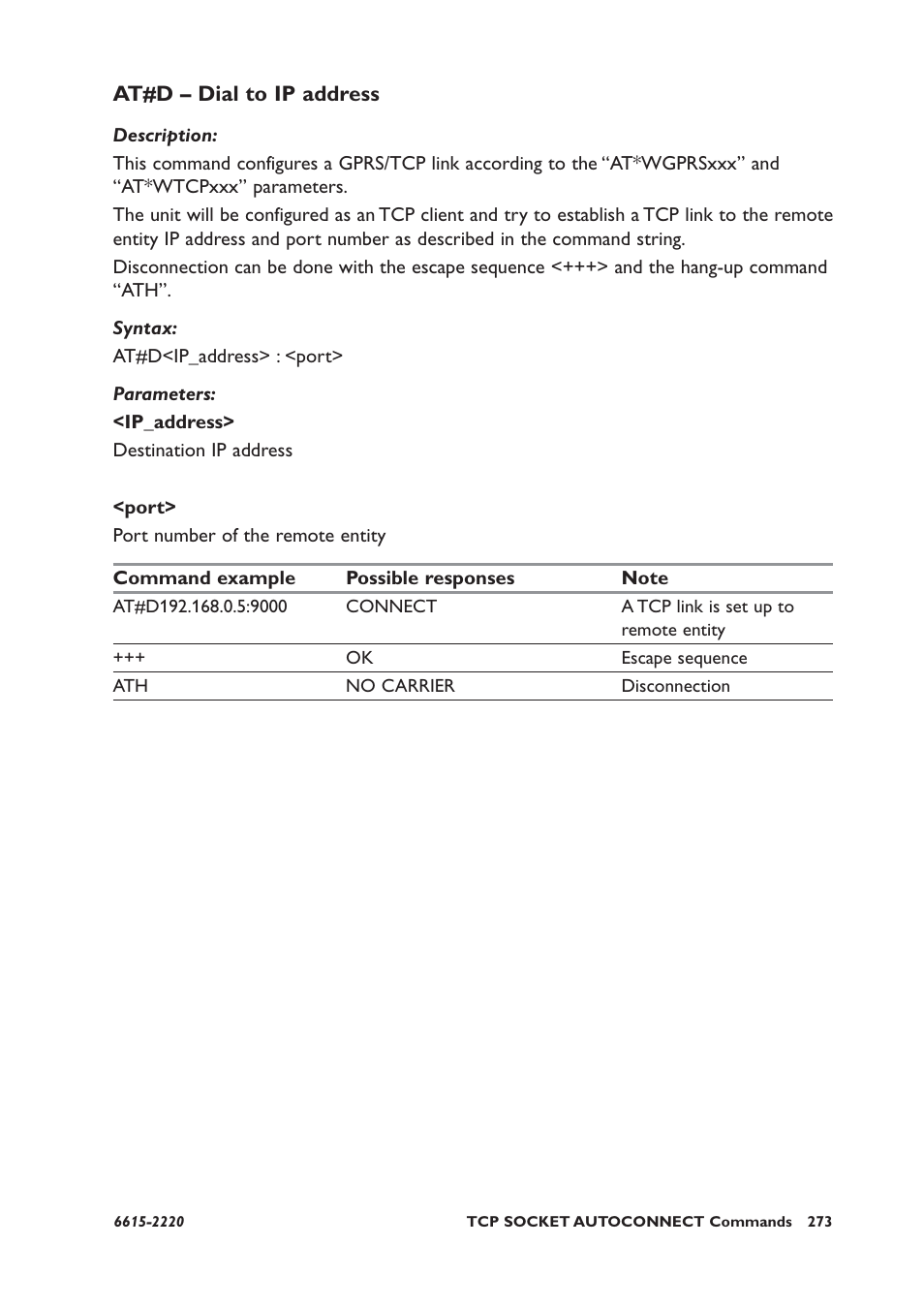 At#d – dial to ip address | Westermo GDW-11 User Manual | Page 273 / 380