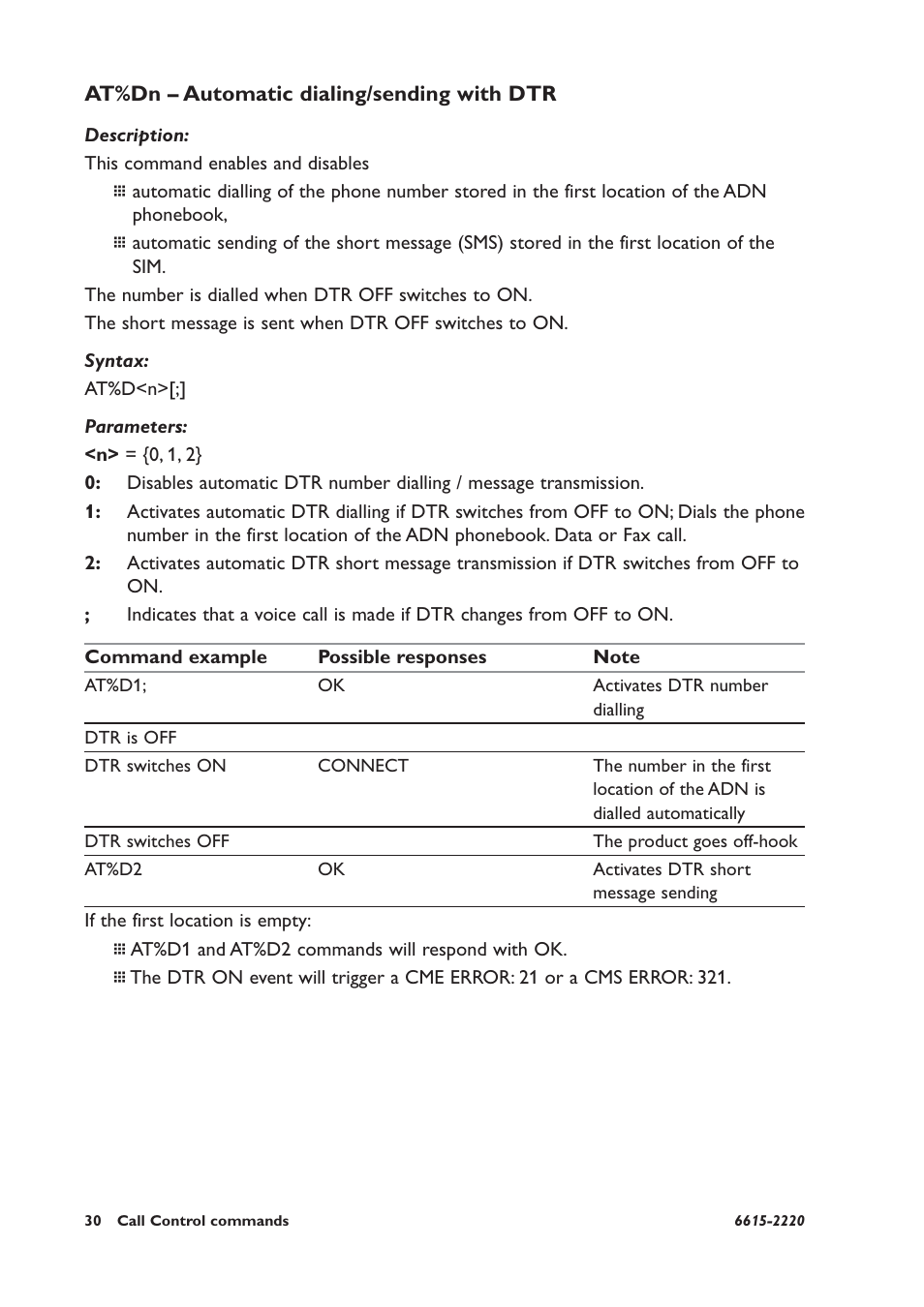 At%dn – automatic dialing/sending with dtr | Westermo GDW-11 User Manual | Page 30 / 380