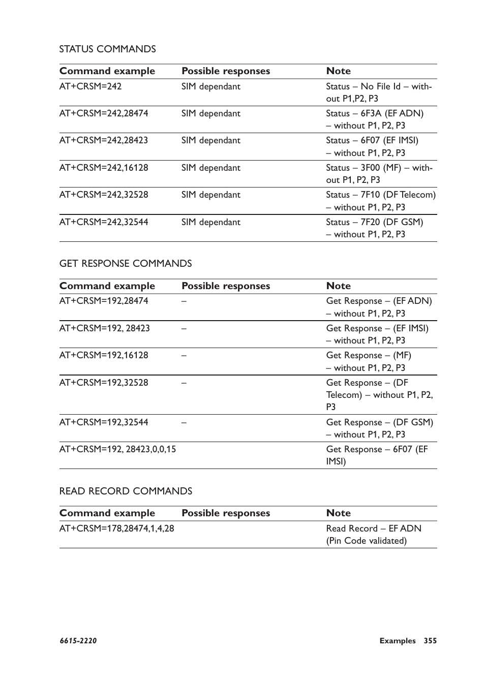 Status commands, Get response commands, Read record commands | Westermo GDW-11 User Manual | Page 355 / 380