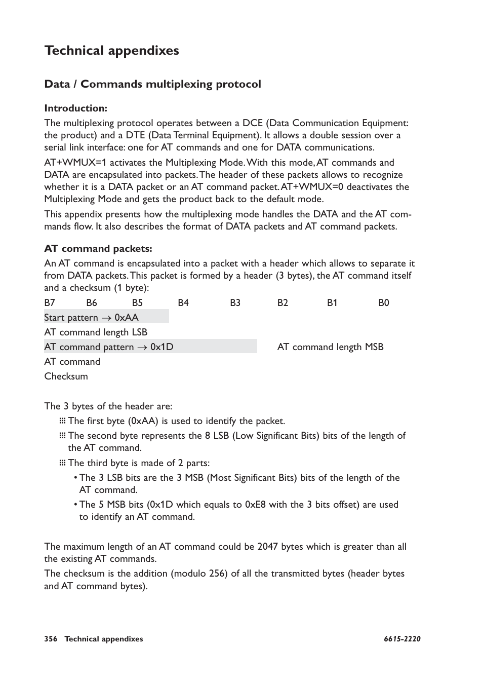 Technical appendixes, Data / commands multiplexing protocol | Westermo GDW-11 User Manual | Page 356 / 380