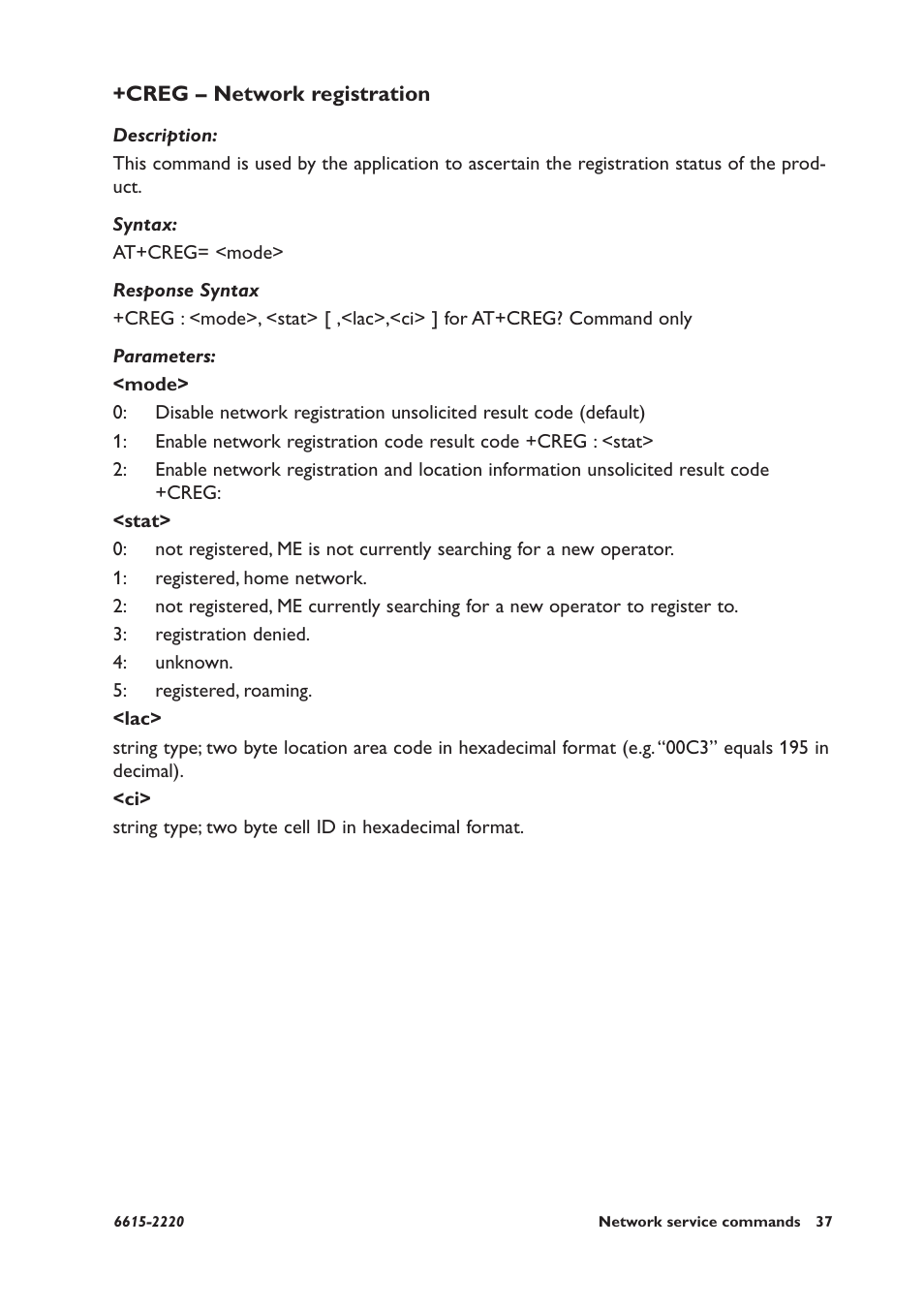 Creg – network registration | Westermo GDW-11 User Manual | Page 37 / 380