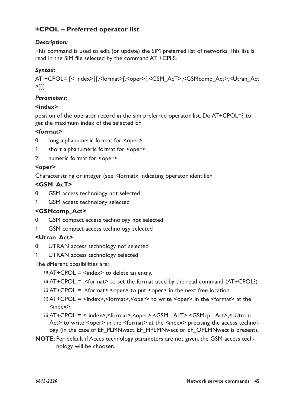 Cpol – preferred operator list | Westermo GDW-11 User Manual | Page 45 / 380