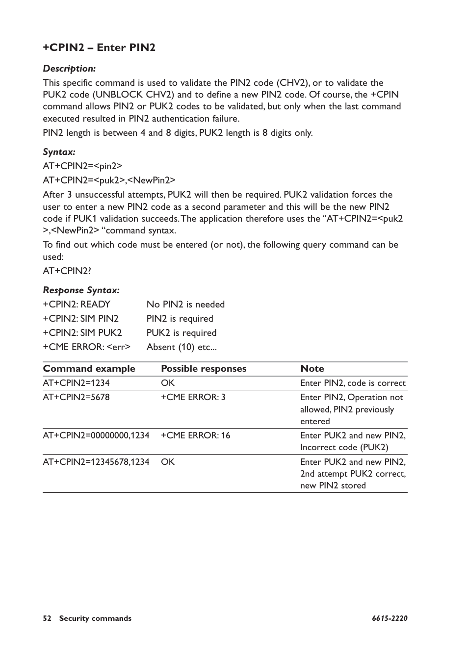 Cpin2 – enter pin2 | Westermo GDW-11 User Manual | Page 52 / 380