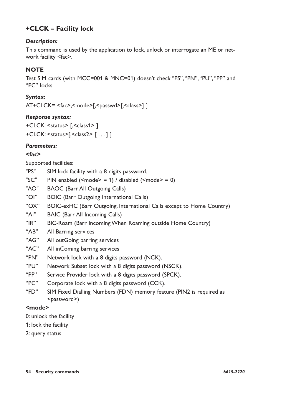 Clck – facility lock | Westermo GDW-11 User Manual | Page 54 / 380