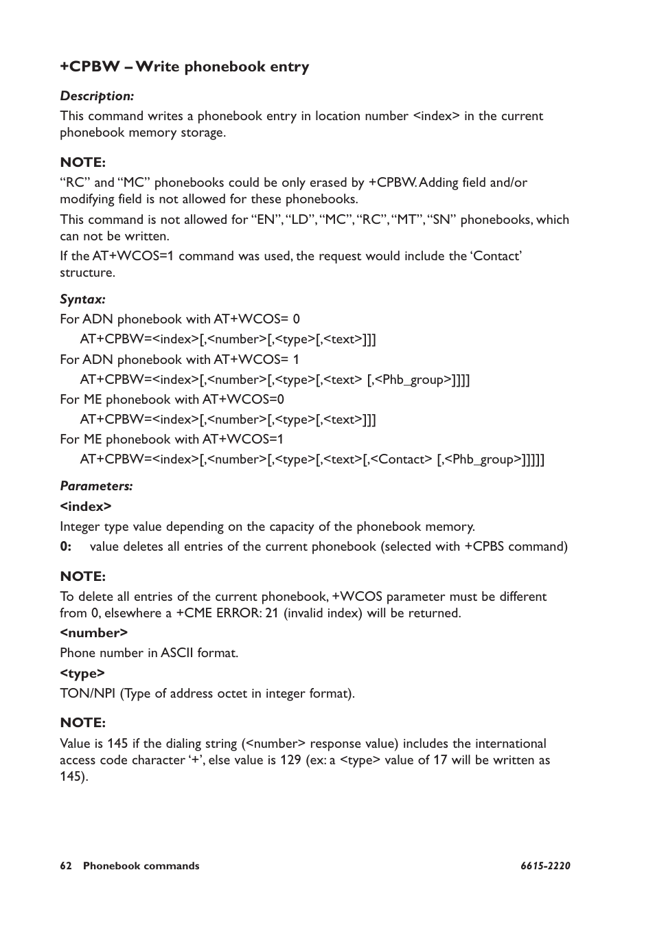 Cpbw – write phonebook entry | Westermo GDW-11 User Manual | Page 62 / 380