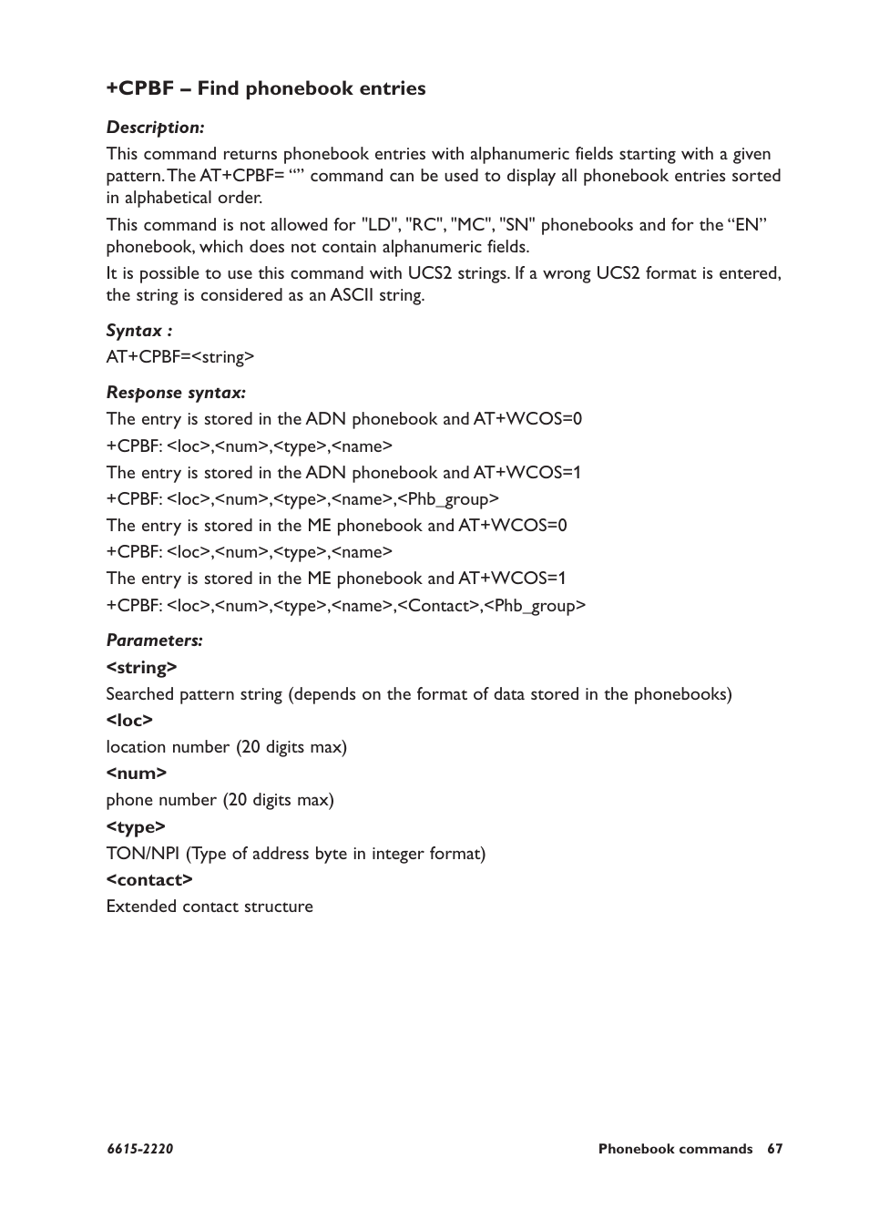 Cpbf – find phonebook entries | Westermo GDW-11 User Manual | Page 67 / 380