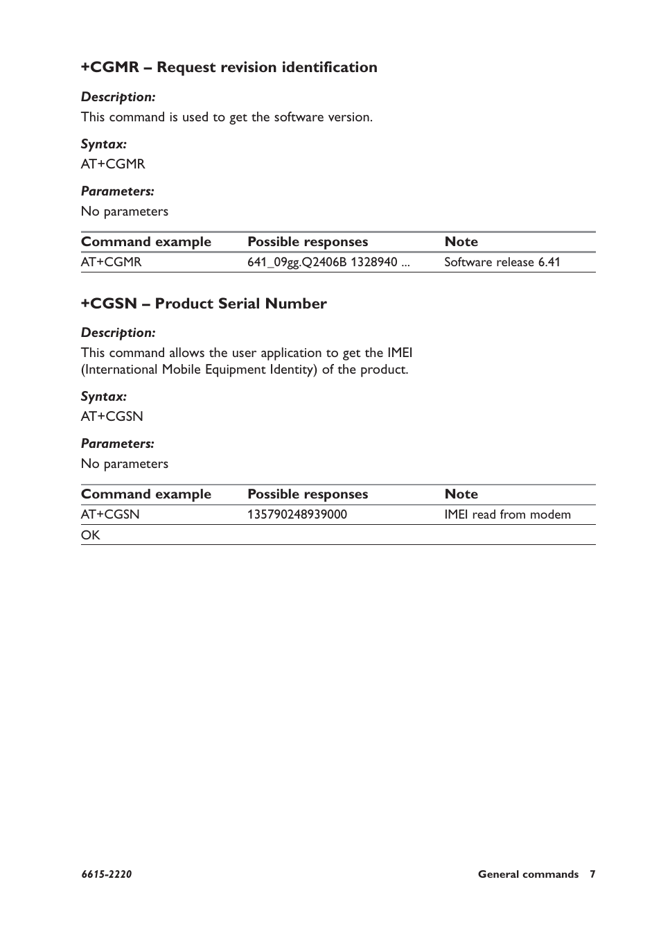 Cgmr – request revision identification, Cgsn – product serial number | Westermo GDW-11 User Manual | Page 7 / 380