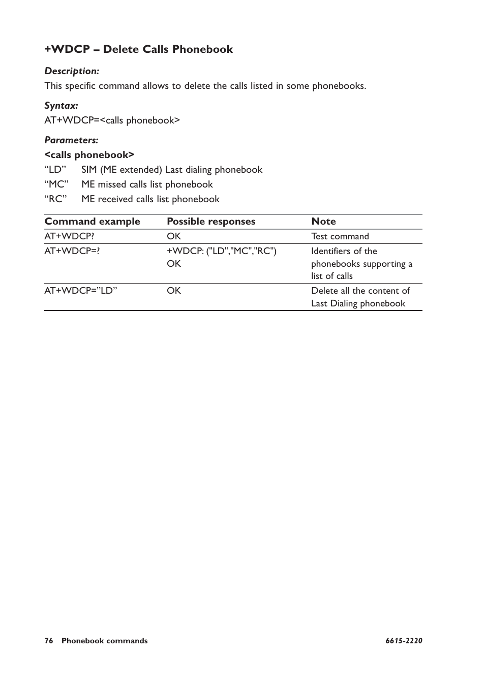 Wdcp – delete calls phonebook | Westermo GDW-11 User Manual | Page 76 / 380