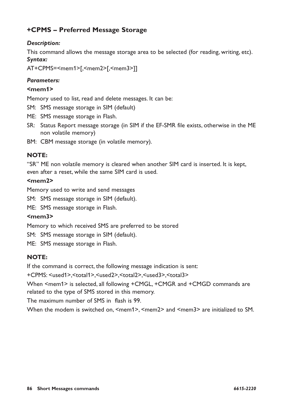 Cpms – preferred message storage | Westermo GDW-11 User Manual | Page 86 / 380