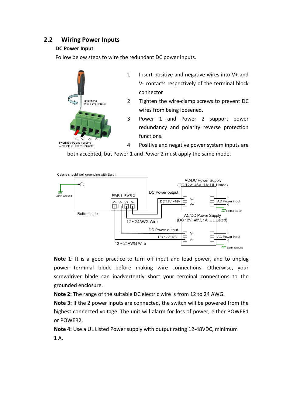 Wiring power inputs | Westermo MDI-112-F4G User Manual | Page 10 / 175