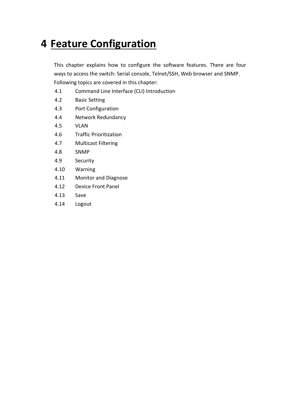 Feature configuration, 4 feature configuration | Westermo MDI-112-F4G User Manual | Page 24 / 175